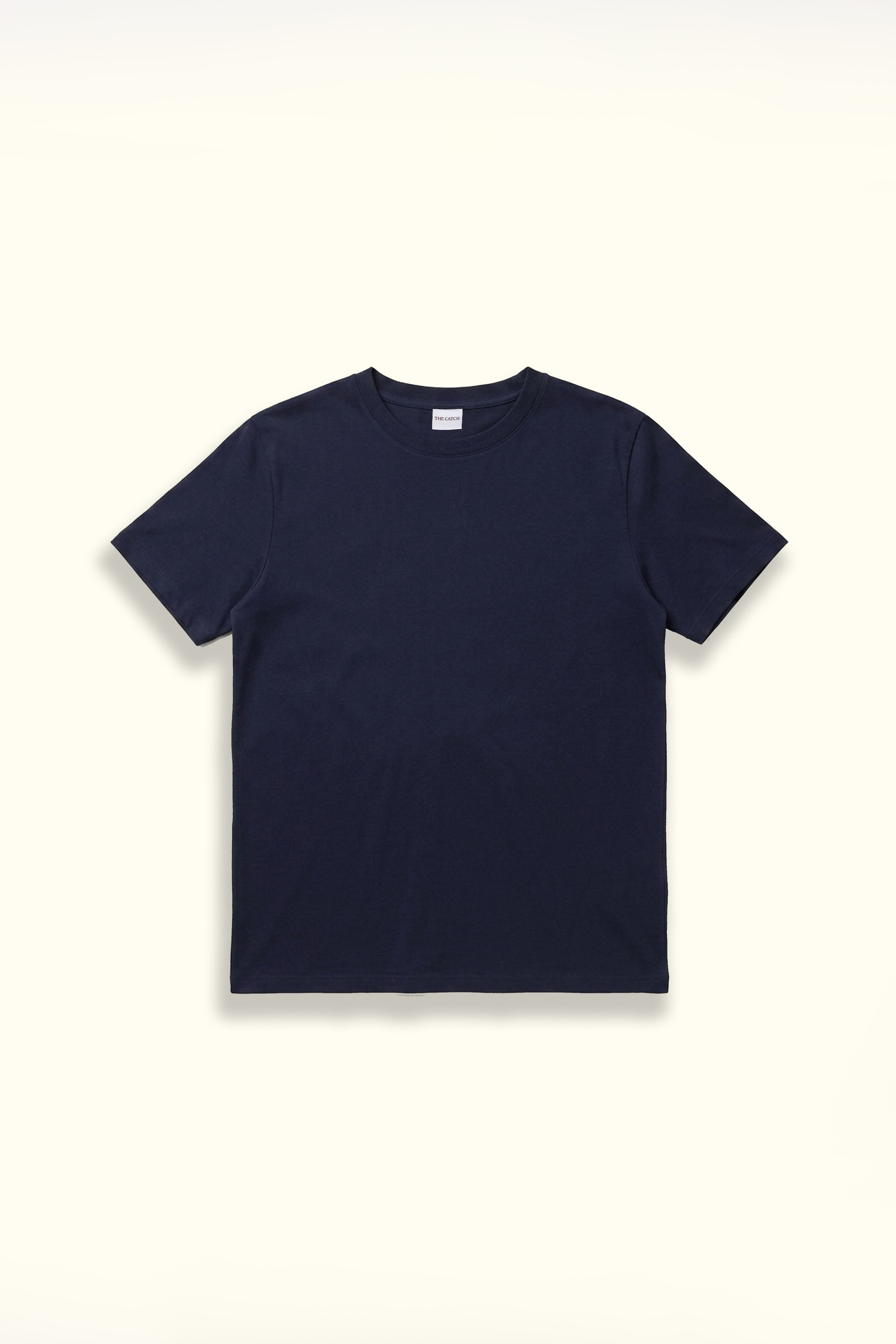 A navy blue short-sleeve crewneck t-shirt